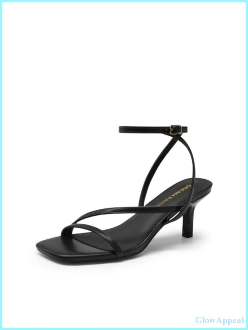 Low Kitten Heels Strappy Sandals Faux Leather Square Toe Heels